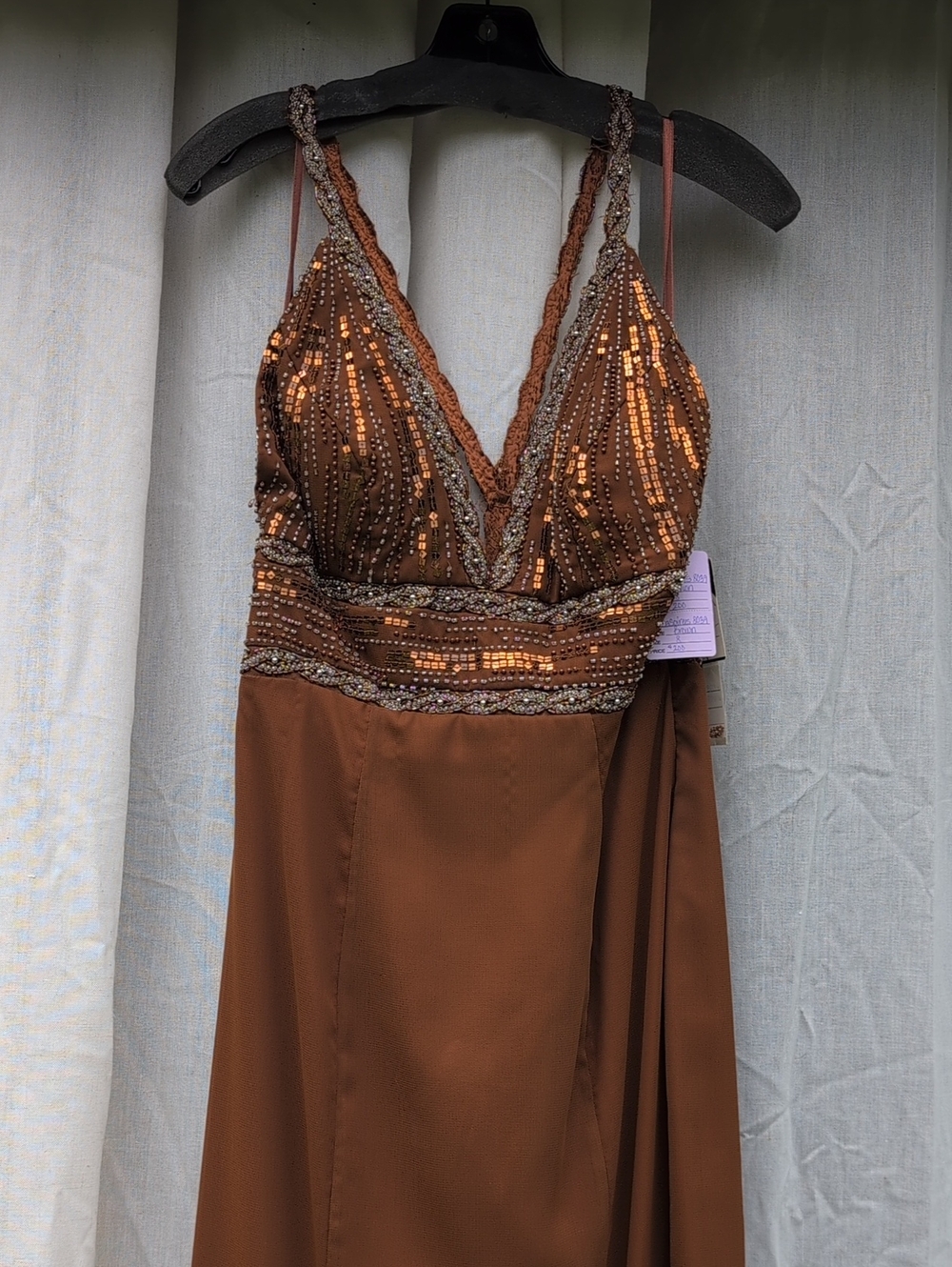NWT - Size 8 - Beaded V-Neck Brown Prom Gown